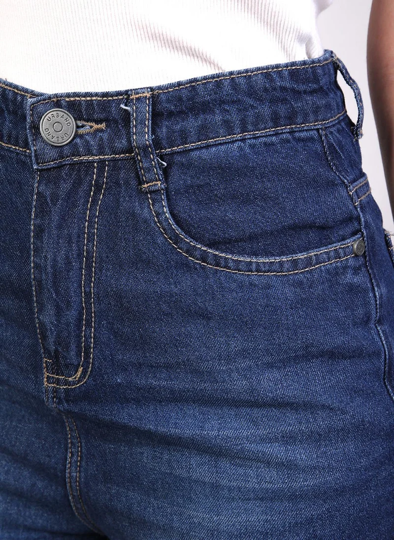 Urbano Fashion  Urbano Fashion Women's Blue Regular Fit Wide Leg Washed Jeans for Women | Best Price UAE